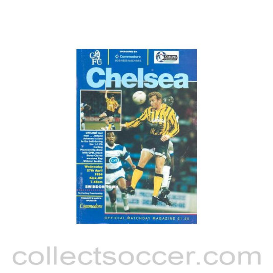 1994 - Chelsea v Swindon Town official programme 27/04/1994