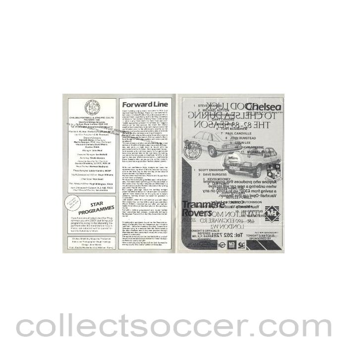 1982 - Chelsea v Tranmere Rovers official programme 06/10/1982