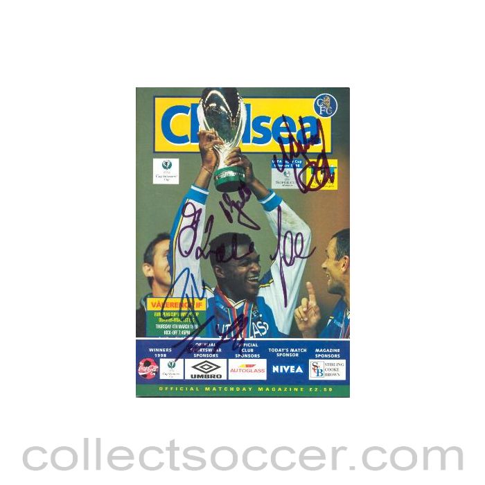 1999 - Chelsea v Valerenga official programme 04/03/1999 European Cup Winners Cup, fully signed!