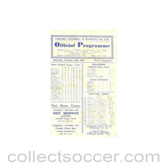 1945 - Chelsea v West Ham United official programme 13/10/1945