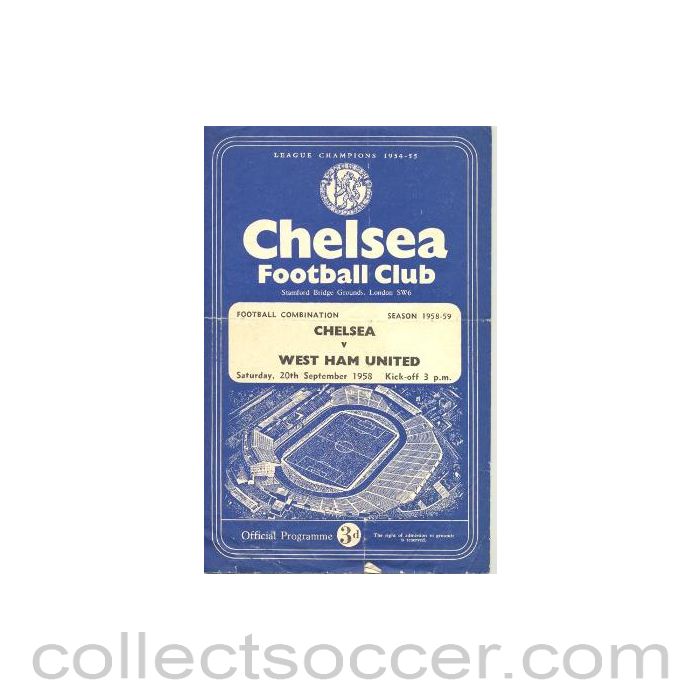 1958 - Chelsea Reserves v West Ham United Reserves official programme 20/09/1958