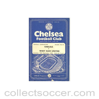 1958 - Chelsea Reserves v West Ham United Reserves official programme 20/09/1958