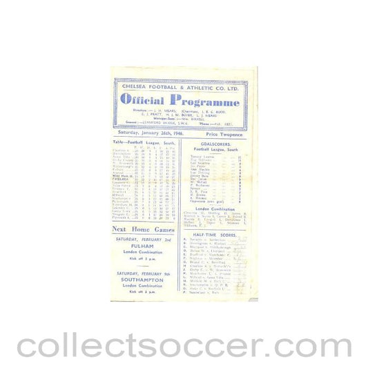 1946 - Chelsea v West Ham United official programme 26/01/1946
