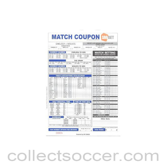2009 - Chelsea v Wolverhampton Wanderers betting slip 21/11/2009