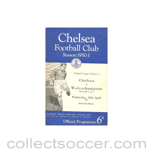 1951 - Chelsea v Wolverhampton Wanderers official programme 25/04/1951