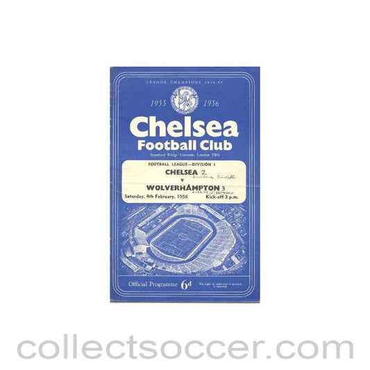 1956 - Chelsea v Wolverhampton official programme 04/02/1956