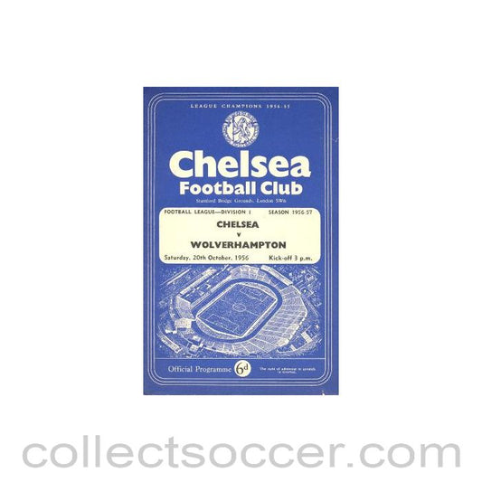 1956 - Chelsea v Wolverhampton Wanderers official programme 20/10/1956