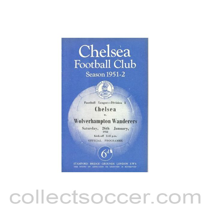 1952 - Chelsea v Wolverhampton Wanderers official programme 26/01/1952