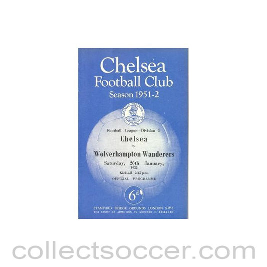 1952 - Chelsea v Wolverhampton Wanderers official programme 26/01/1952
