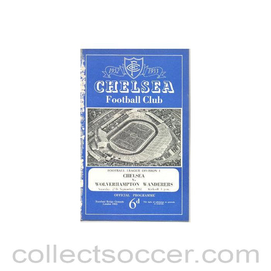 1952 - Chelsea v Wolverhampton Wanderers official programme 27/09/1952