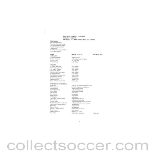 2004 - Chelsea v Wolverhampton Wanderers 27/03/2004 Premier League Matchday Ticket Collection