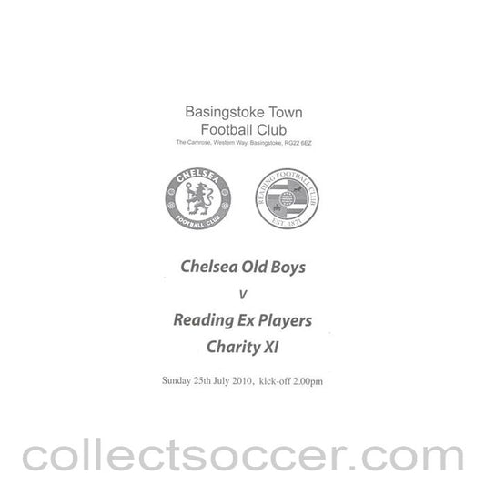 2010 - Chelsea Old Boys v Reading Ex Players Charity XI official programme 25/07/2010 at Basingstoke Town FC