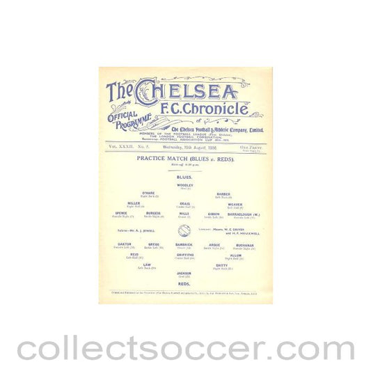 1936 - Chelsea Practice Match official programme 19/08/1936