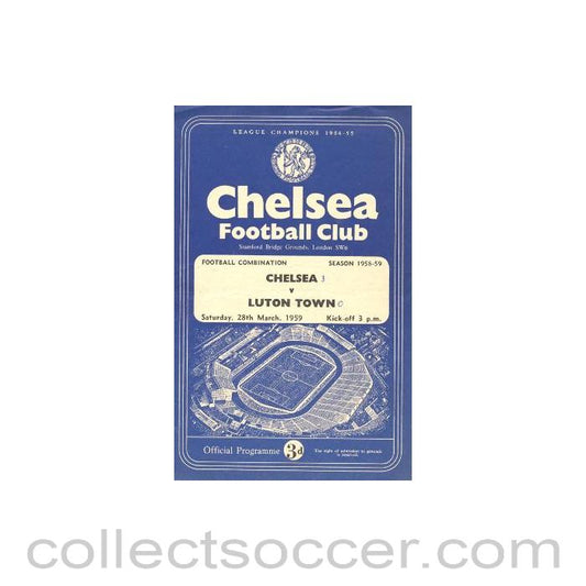 1959 - Chelsea Reserves v Luton Town Reserves official programme 28/03/1959