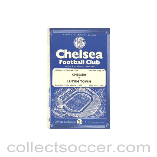 1959 - Chelsea Reserves v Luton Town Reserves official programme 28/03/1959 damaged