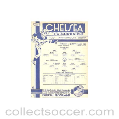 1937 - Chelsea Reserves v Queen's Park Rangers Reserves official programme 28/04/1937