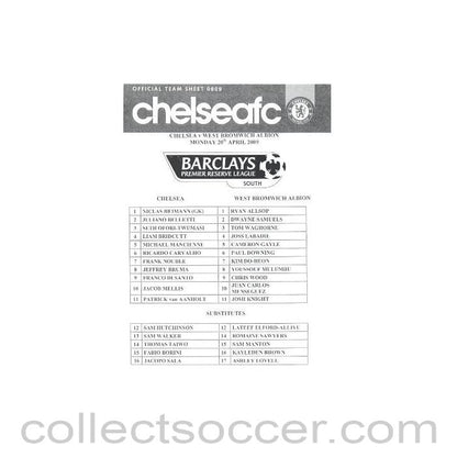 2009 - Chelsea Reserves v West Bromwich Albion Reserves official programme 20/04/2009