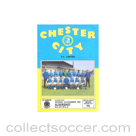 1985 - Chester City v Aldershot official programme 02/11/1985 Canon League