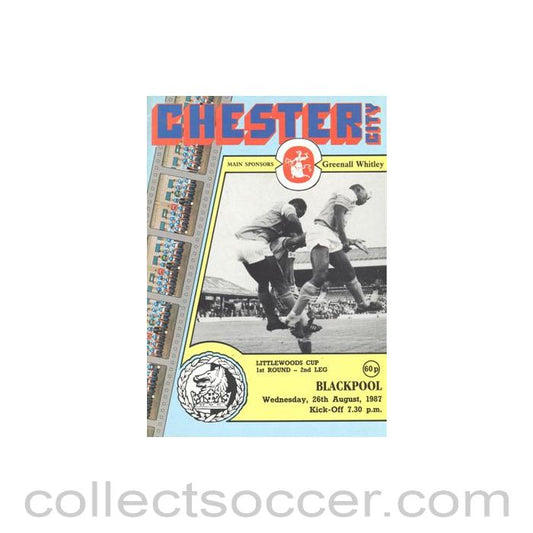 1987 - Chester City v Blackpool official programme 26/08/1987 Littlewoods Cup