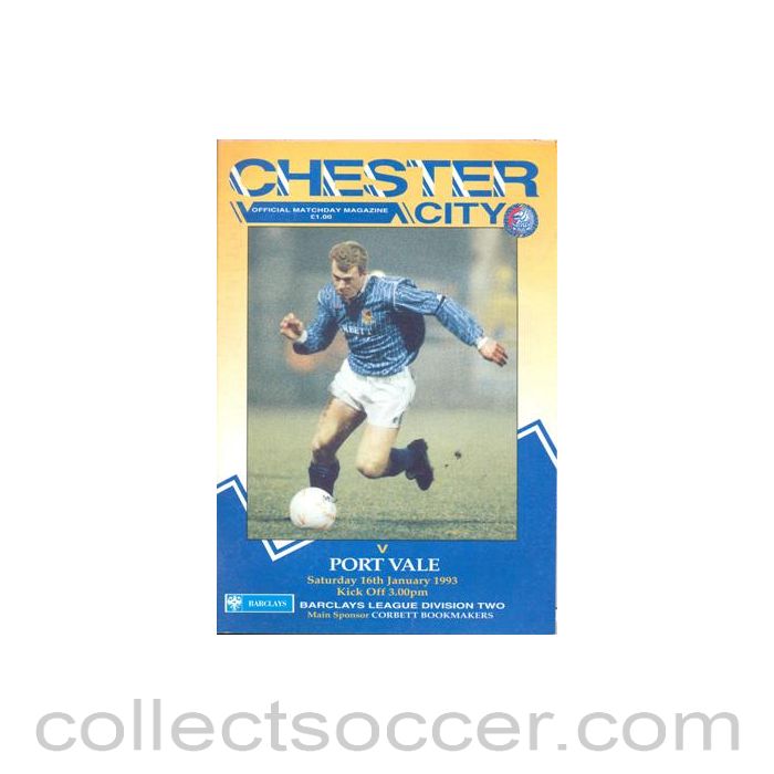 1993 - Chester City v Port Vale official programme 16/01/1993 Football League