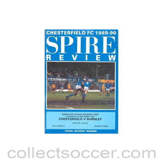 1989 - Chesterfield v Burnley official programme 02/09/1989