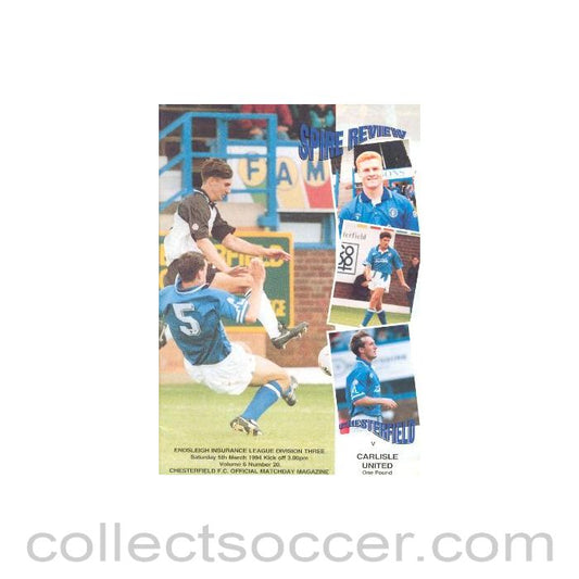 1994 - Chesterfield v Carlisle United official programme 05/03/1994 League