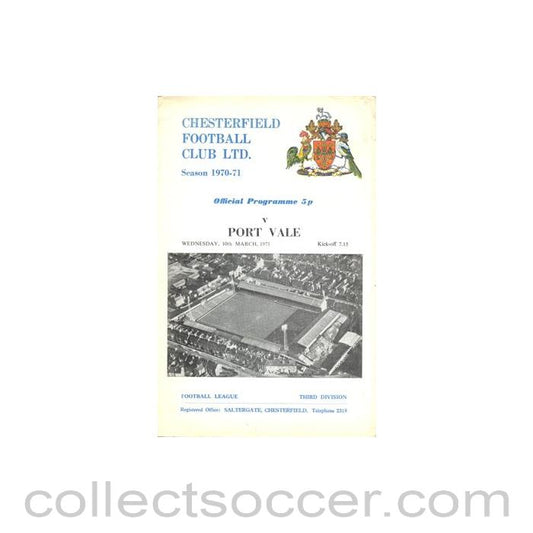 1971 - Chesterfield v Port Vale official programme 10/03/1971 Football League