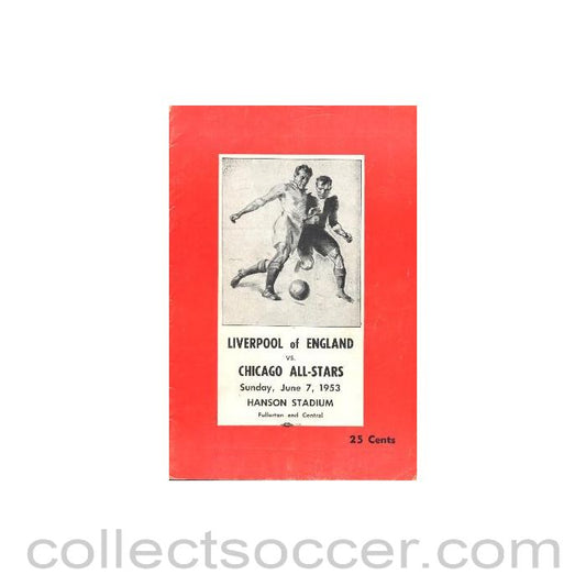 1953 - Chicago All-Stars v Liverpool official programme 07/06/1953, played in the USA