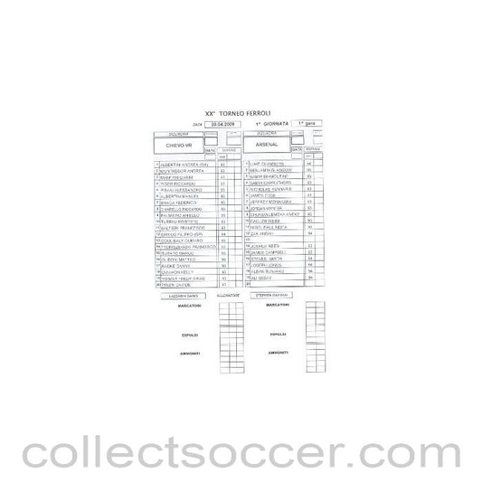 2009 - Chievo v Arsenal Arsenal Youth Team Tournament Italy 2009 Teamsheet 30/04/2009
