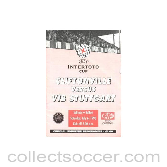 1996 - In the USA - Cliftonville v Stuttgart official programme 06/07/1996 Intertoto Cup