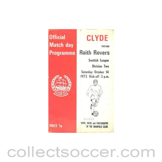 1972 - Clyde v Raith Rovers official programme 14/10/1972 Scottish League