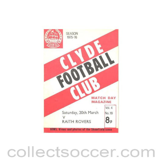 1976 - Clyde v Raith Rovers official programme 20/03/1976 Scottish Spring Cup
