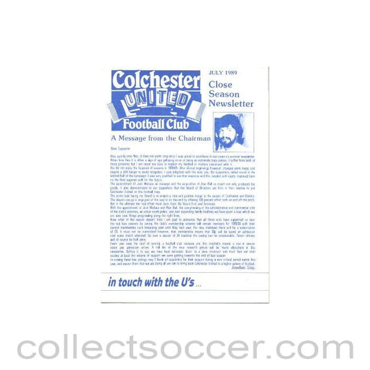 1989 - Colchester United FC Close Season Newsletter of July 1989
