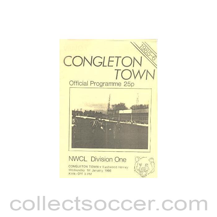 1986 - Congleton Town v Eastwood Hanley official programme 01/01/1986 NWCL Division One