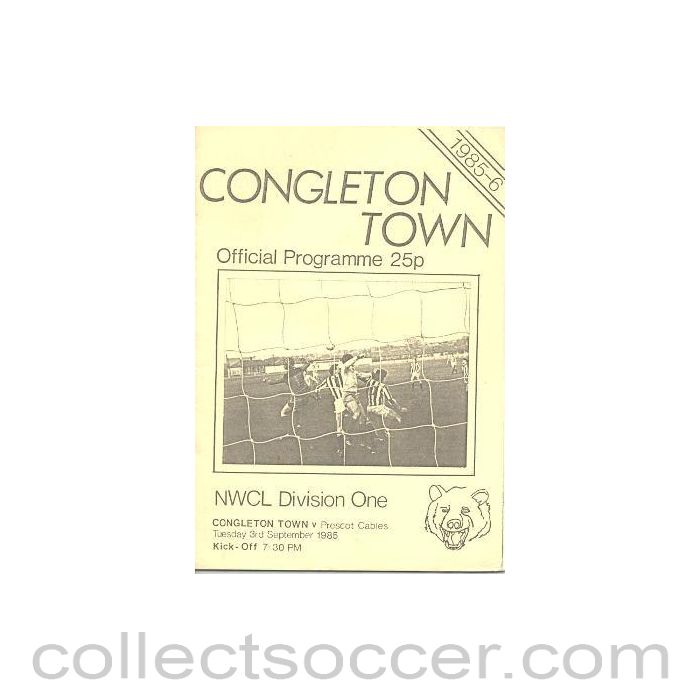 1985 - Congleton Town v Prescot Cables official programme 03/09/1985 NWCL Division One