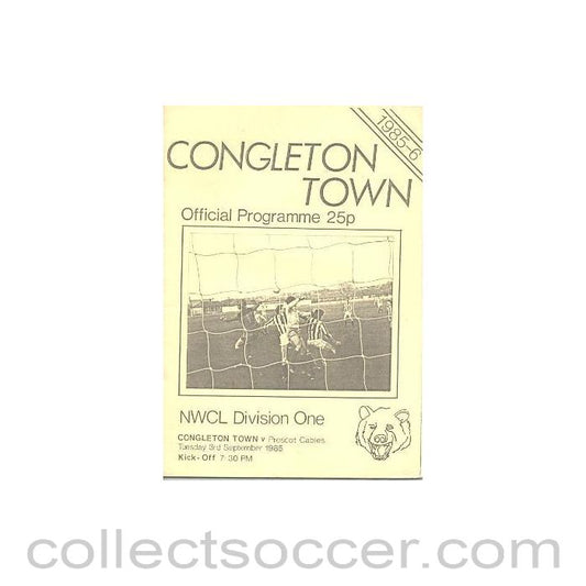 1985 - Congleton Town v Prescot Cables official programme 03/09/1985 NWCL Division One
