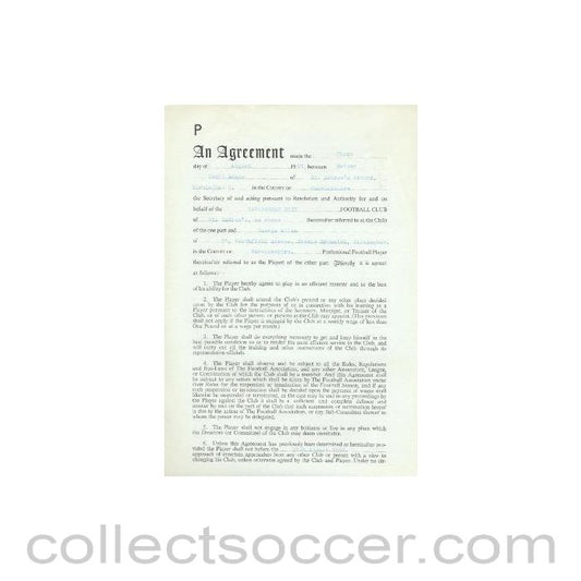 1961 - Contract For Hire of a Player between Birmingham City F.C. and George Allen of 01/08/1961