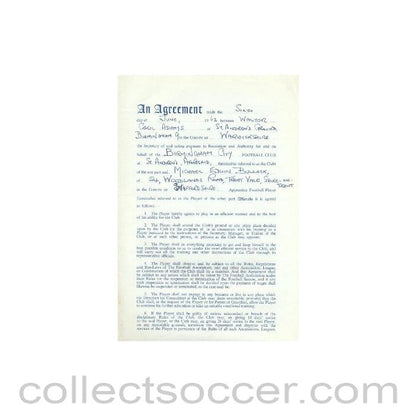 1962 - Contract For Hire of a Player between Birmingham City F.C. and Michael Edwin Bullock of 06/06/1962