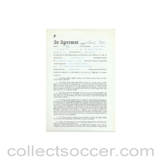 1962 - Contract For Hire of a Player between Birmingham City F.C. and Robin Gregory Stubbs of 21/05/1962