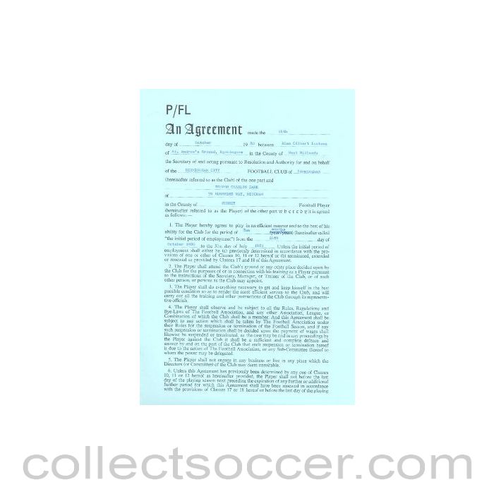 1980 - Contract For Hire of a Player between Birmingham City F.C. and Trevor Charles Dark of 24/10/1980