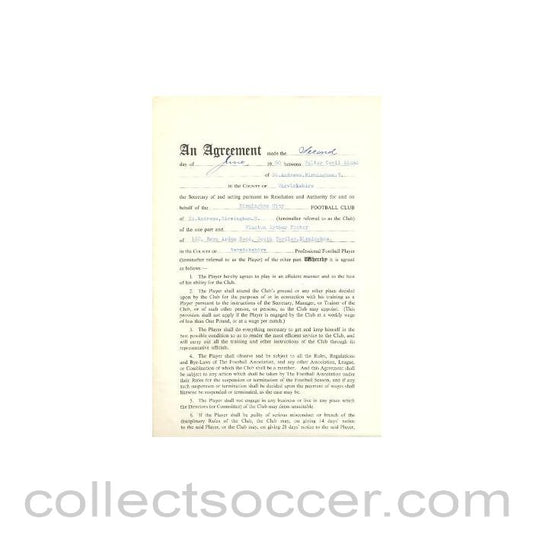 1960 - Contract For Hire of a Player between Birmingham City F.C. and Winston Arthur Foster of 02/06/1960