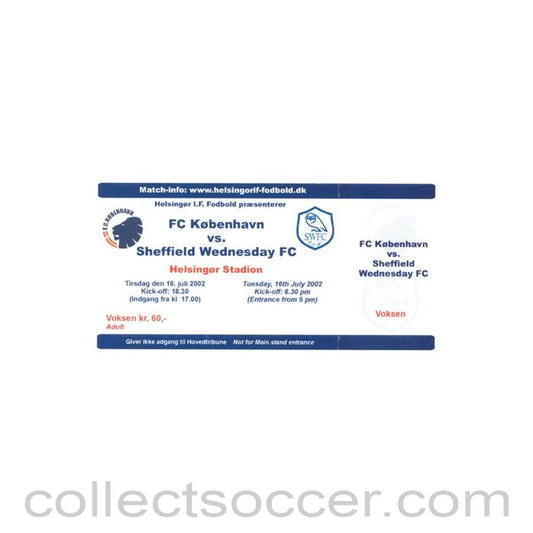 2002 - Copenhagen v Sheffield Wednesday ticket 16/07/2002
