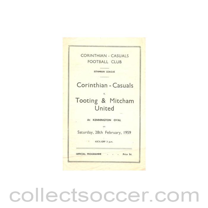 1959 - Corinthian Casuals v Tooting & Mitcham United official programme 28/02/1959