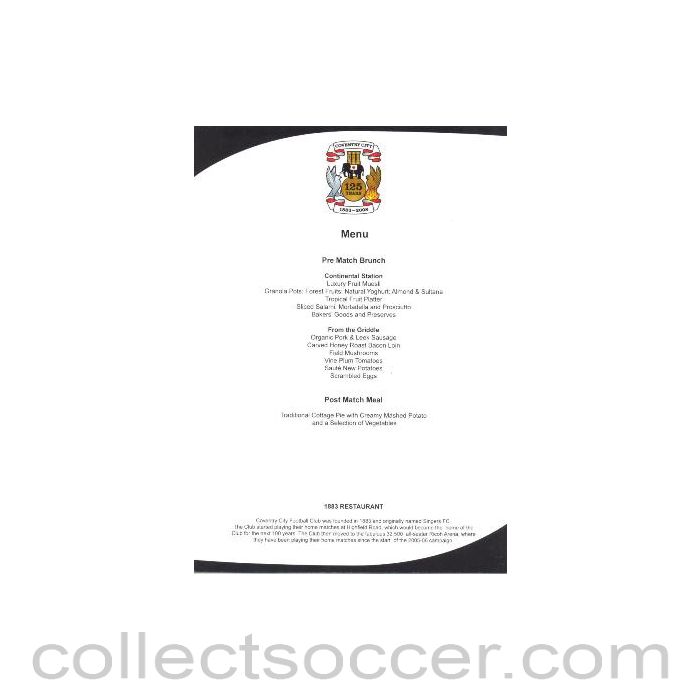 2009 - Coventry City v Chelsea menu 07/03/2009