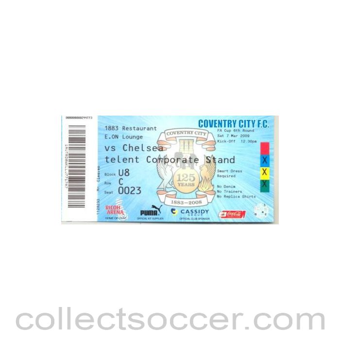 2009 - Coventry City v Chelsea match ticket 07/03/2009