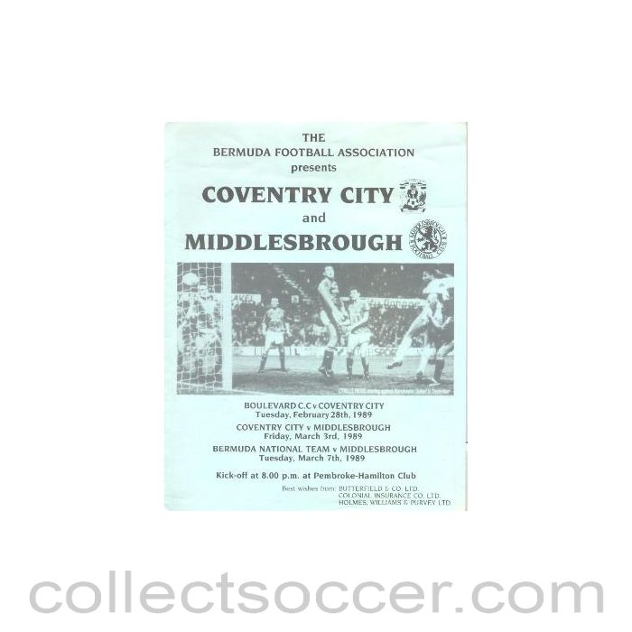 1989 - Coventry City v Middlesbrough Bermuda Football Association official programme 03/03/1989