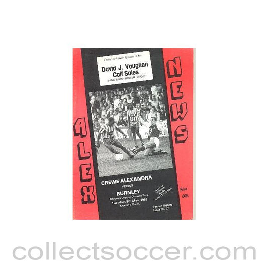 1989 - Crewe Alexandra v Burnley official programme 09/05/1989 Barclays League