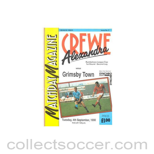 1990 - Crewe Alexandra v Grimsby Town official programme 04/09/1990 Rumbelows League Cup