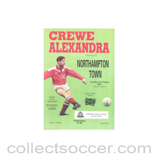 1993 - Crewe Alexandra v Northampton Town official programme 31/08/1993 Football League