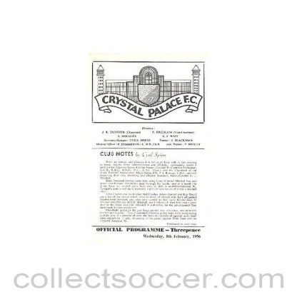 1956 - Crystal Palace v Army XI official programme 08/02/1956